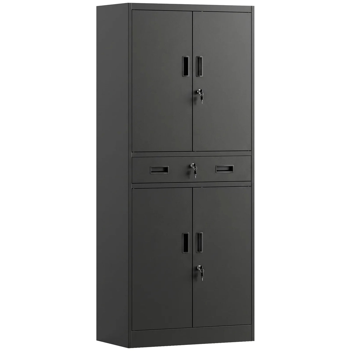 HOMCOM Metal Storage Cabinet with Locking Doors, Drawer & Adjustable Shelves – 180cm Tall Garage Tool Cabinet, Black