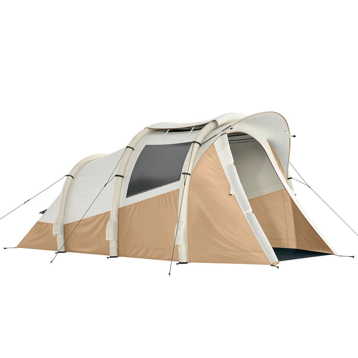 Outsunny 2-3 Person Inflatable Camping Tent with Air Pump, Bedroom & Living Room – Easy Setup Blow Up Tent, Khaki
