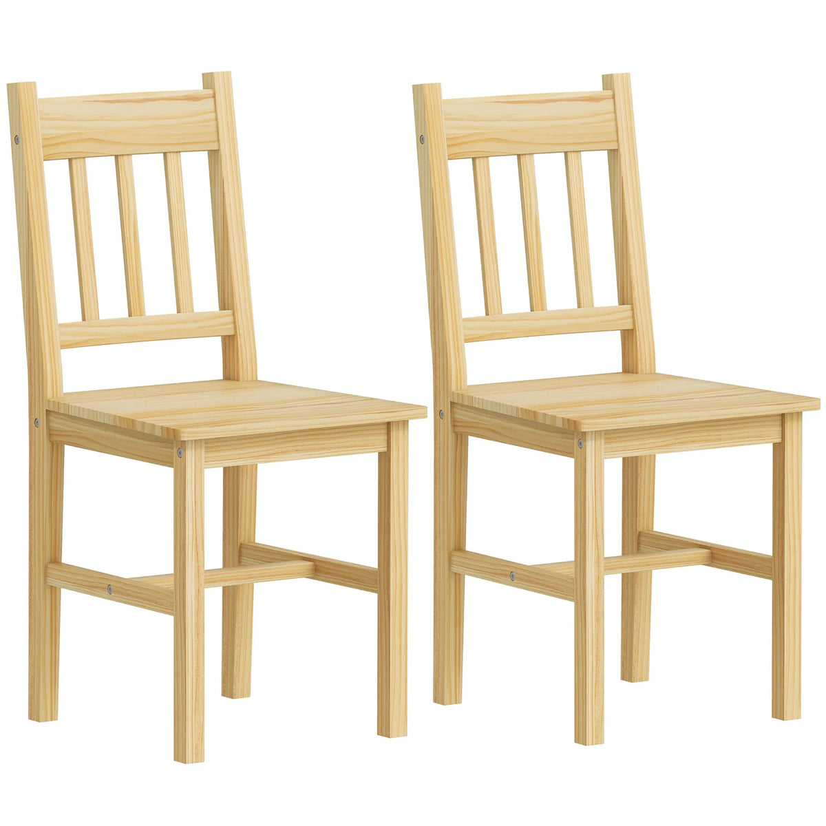 HOMCOM Dining Chairs Set of 2 with Slat Back, Pine Wood Frame – Farmhouse Kitchen Chairs, Natural