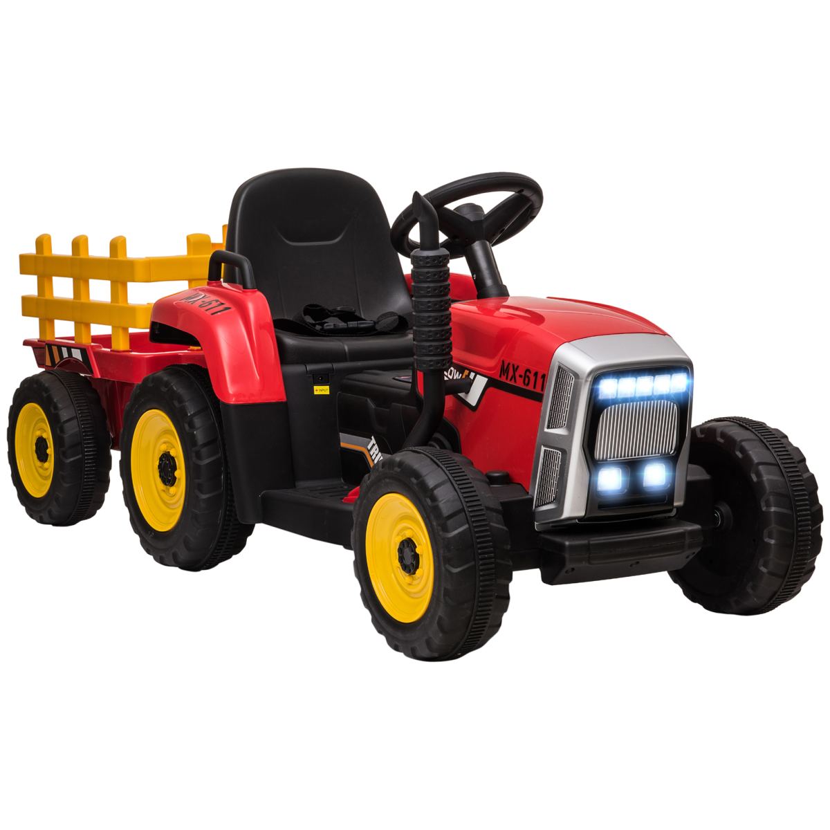 HOMCOM Ride-On Tractor with Detachable Trailer, Remote Control & Music – Kids Electric Toy, Red