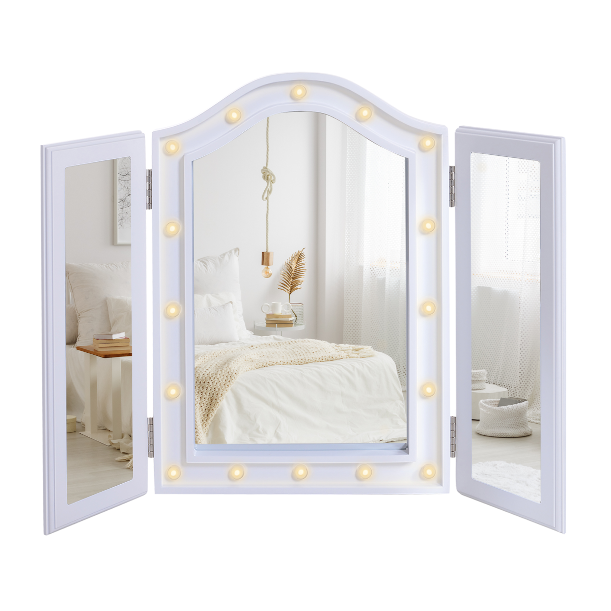 Lighted Tri-Fold Vanity Mirror Large Cosmetic Mirror LED Lights White