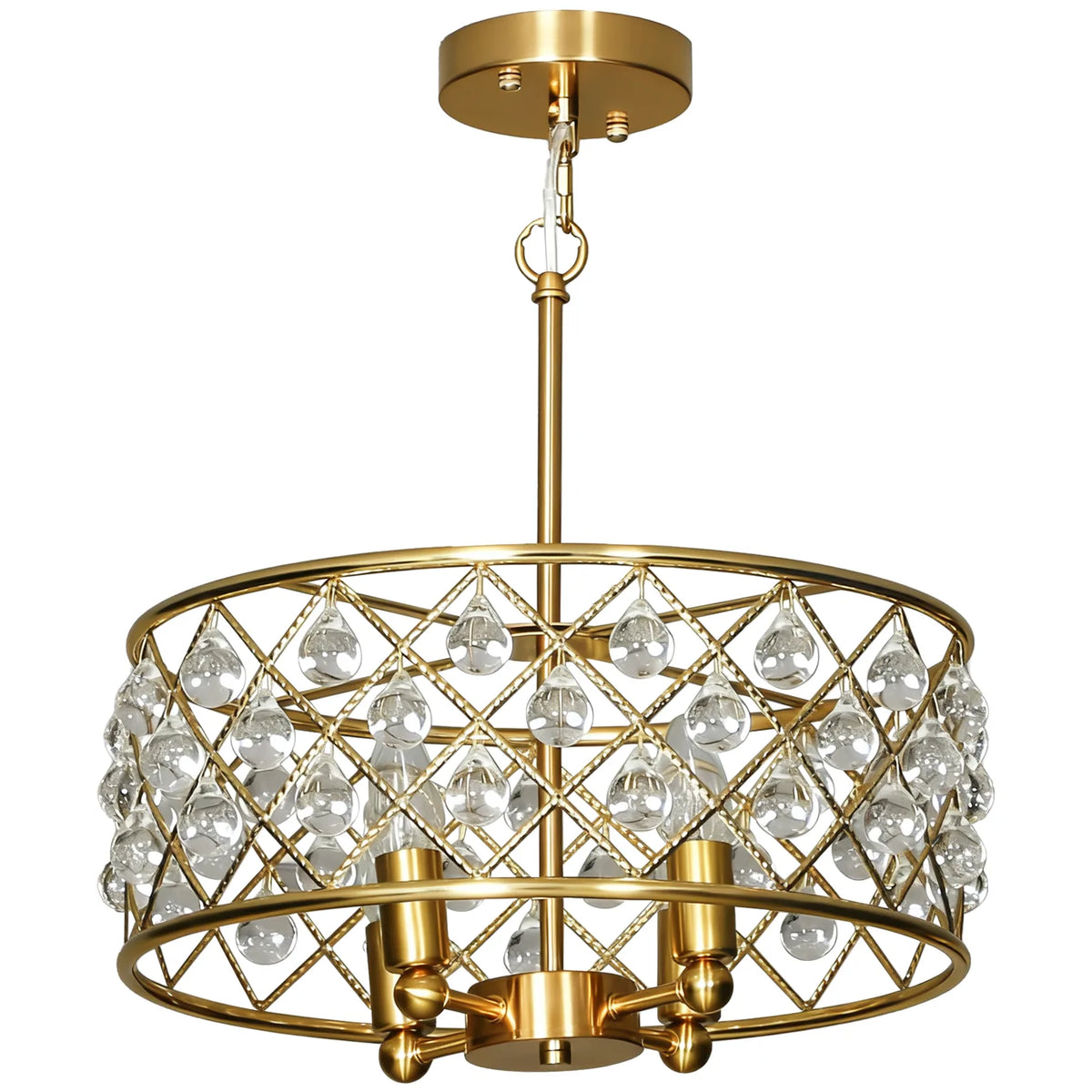 HOMCOM 51 Crystallite Four-Bulb Chandelier with 130 cm Adjustable Chain – Gold-Tone Ceiling Light