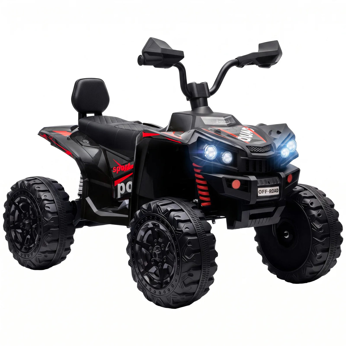 AIYAPLAY 24V 2 Seater Electric Quad Bike for Kids with Soft Start, LED Lights and Music – Ages 3–8, Black