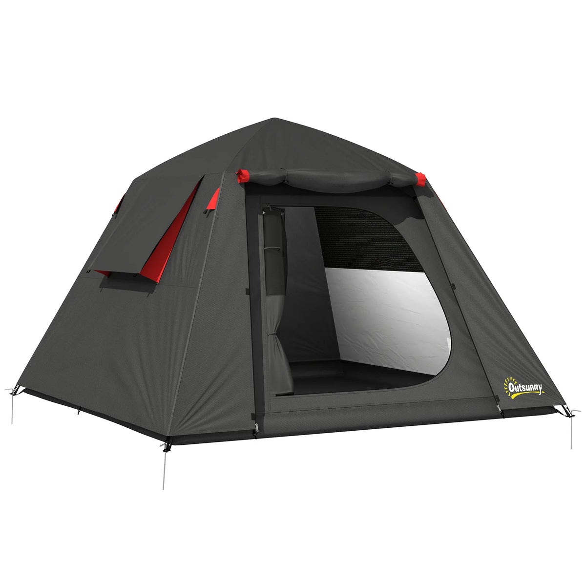 Outsunny 2-Person Camping Tent with 3000mm Waterproof Rating, 2 Doors & Mesh Windows – Dark Grey and Red