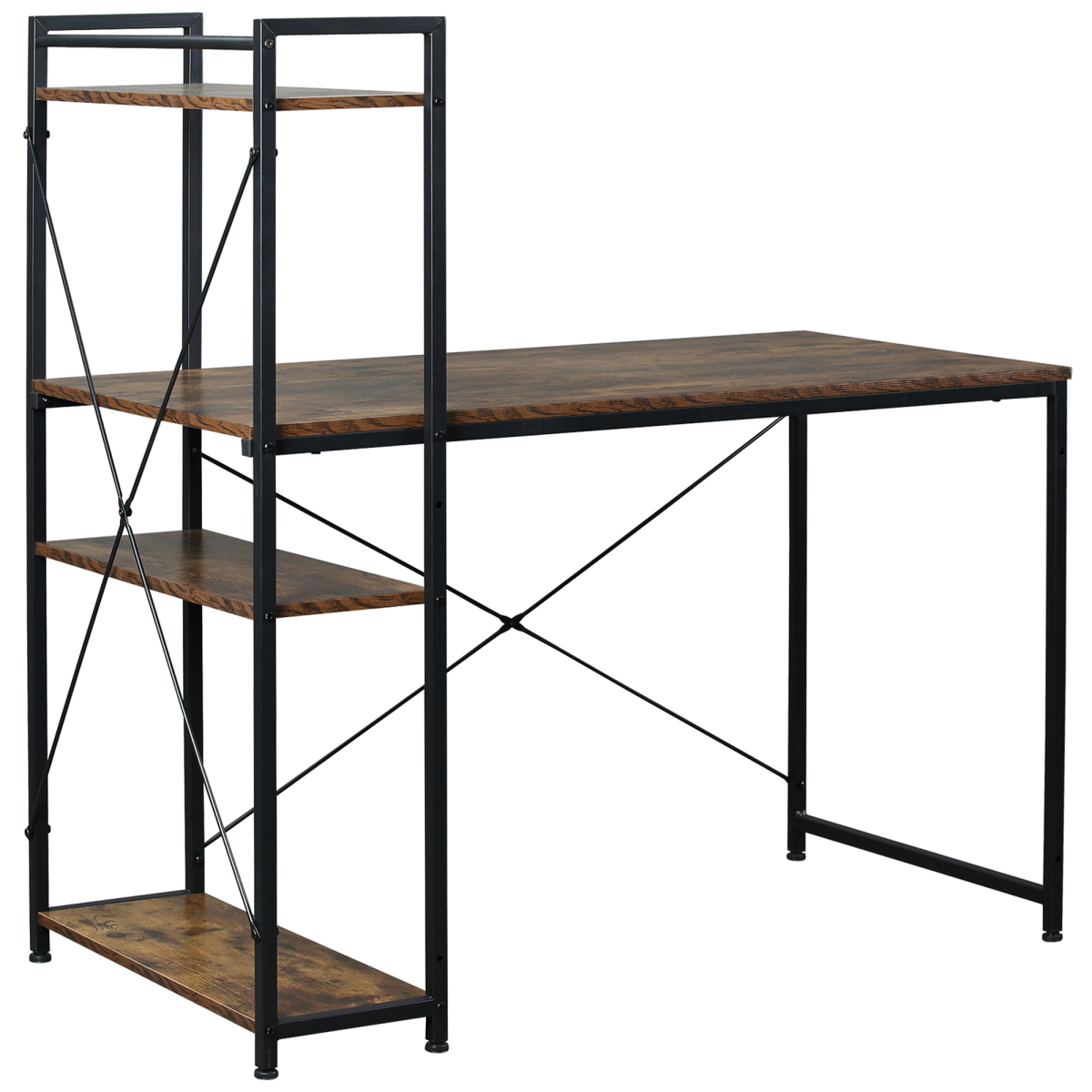 HOMCOM Computer Desk with 4-Tier Bookshelf – Home Office Study Workstation with Storage
