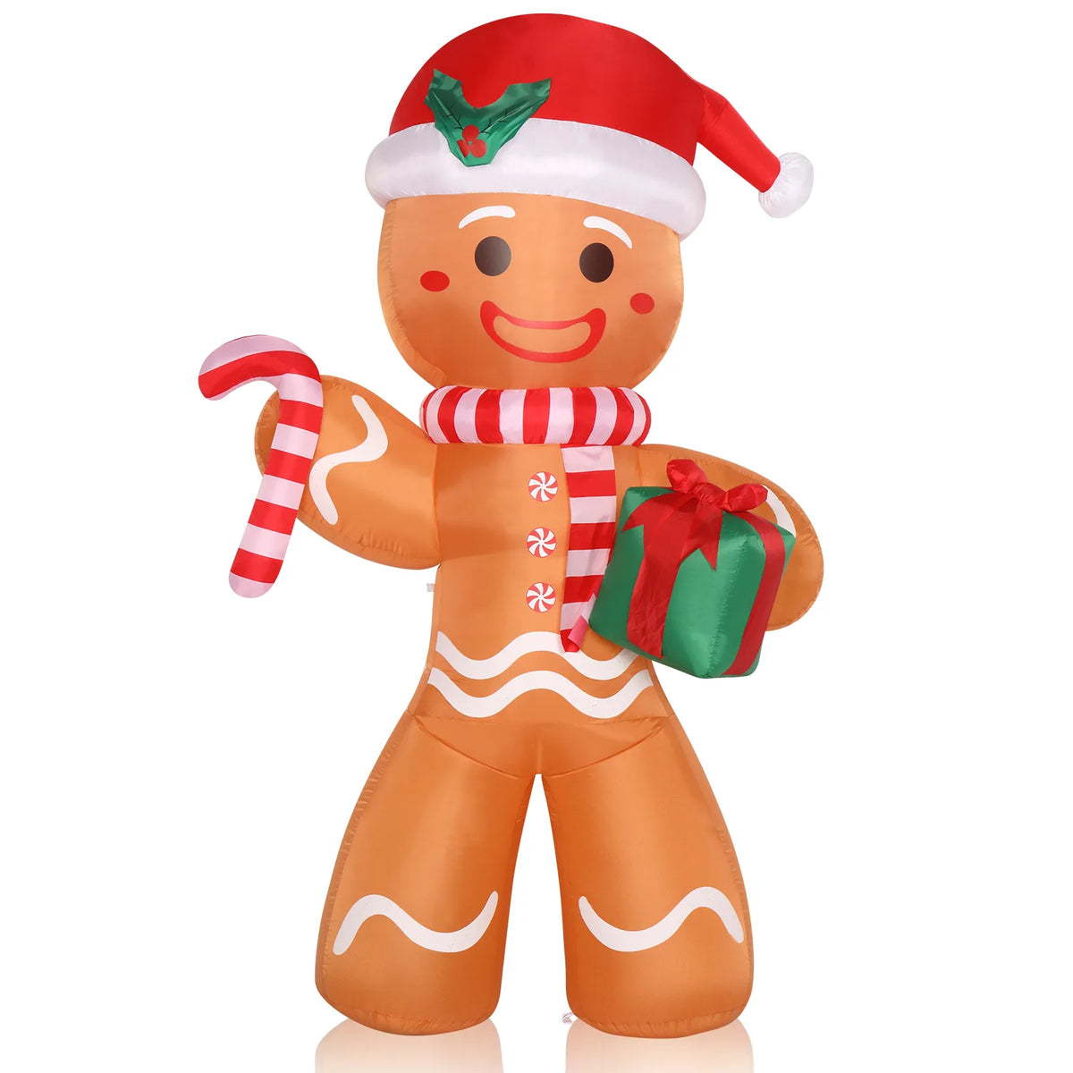 8ft Gingerbread Man Christmas Decoration with 5 LED Lights, Gift and Blower – Outdoor Garden Display