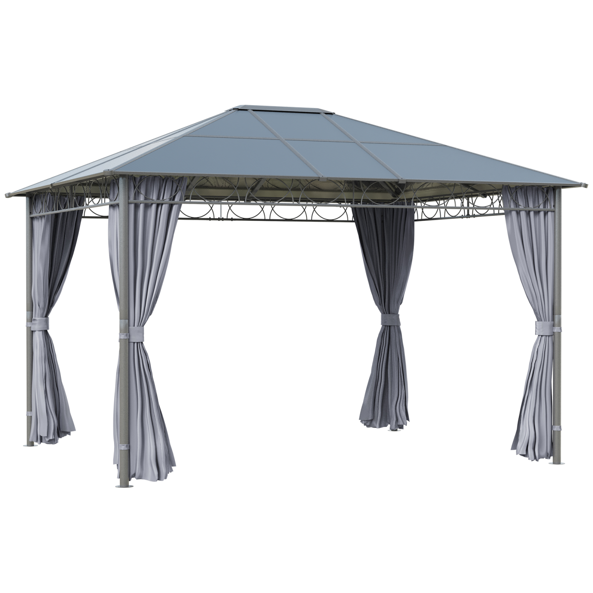 Outsunny 3.6 x 3m Hardtop Gazebo with 7mm Polycarbonate Roof & 4 Zip Curtains – Steel Frame Shelter