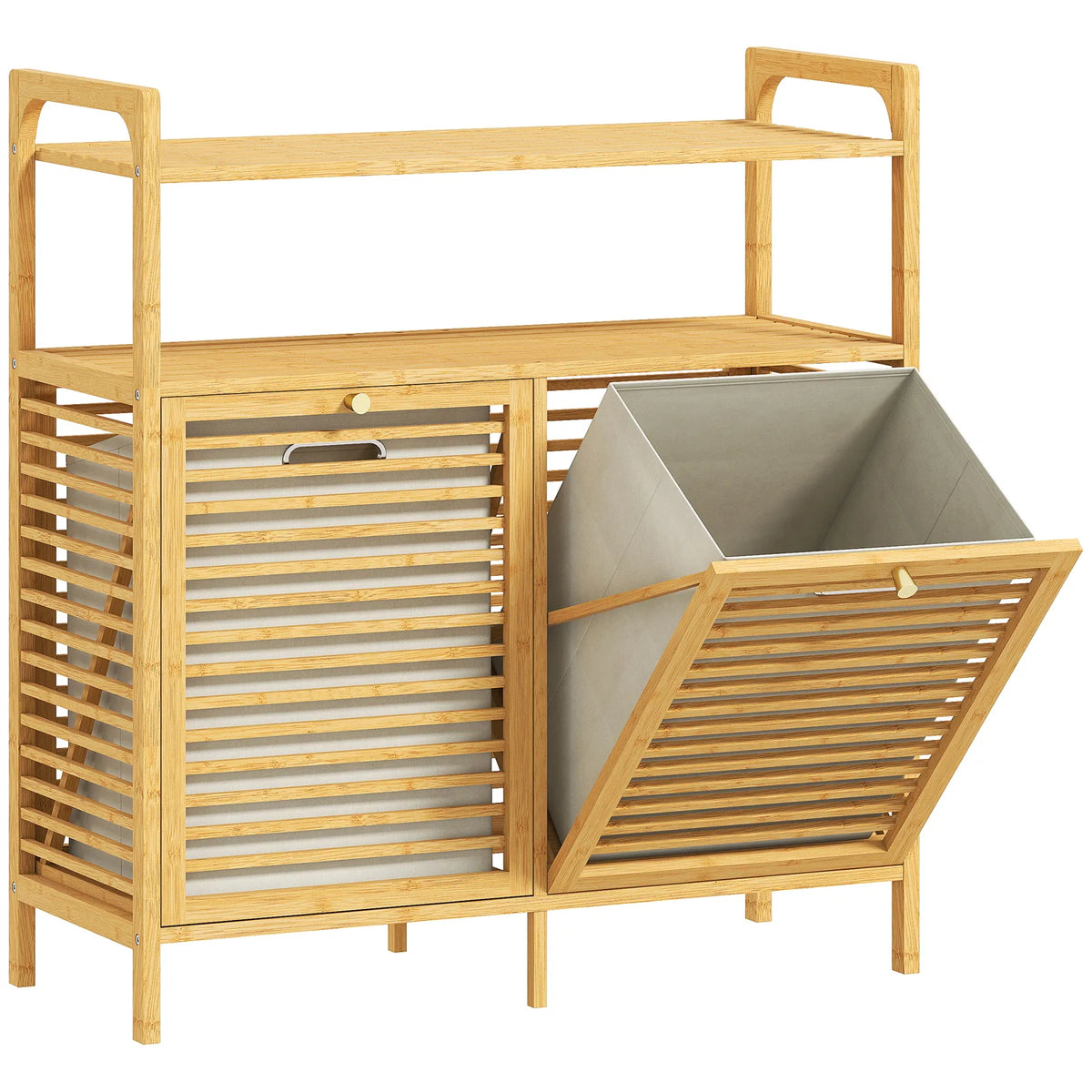 HOMCOM Double Tilt-Out Bamboo Laundry Cabinet with 2 Removable Baskets – Freestanding Bathroom Storage, Natural