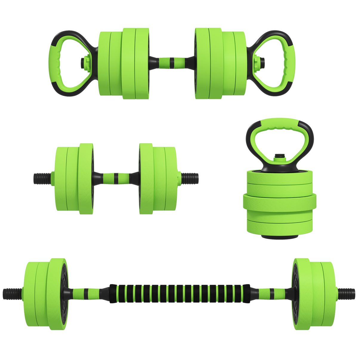 SPORTNOW 40kg 4-in-1 Adjustable Weight Set – Dumbbells, Barbell, Kettlebell & Push Up Stands, Home Gym, Green