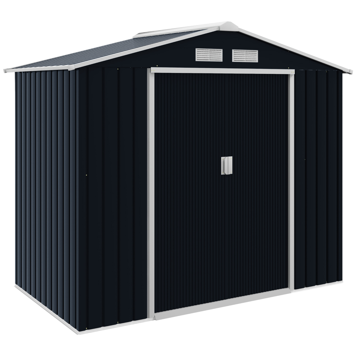 Outsunny 7 x 4ft Lockable Galvanised Steel Garden Shed with Sloped Roof & Foundation – Tool Storage, Grey