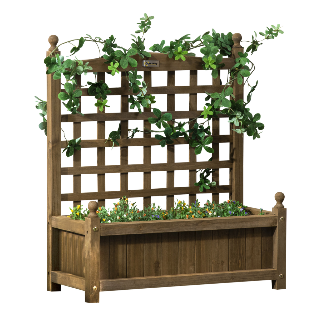 Outsunny Brown Garden Planter with Climbing Trellis – Indoor Outdoor Plant Support for Vines