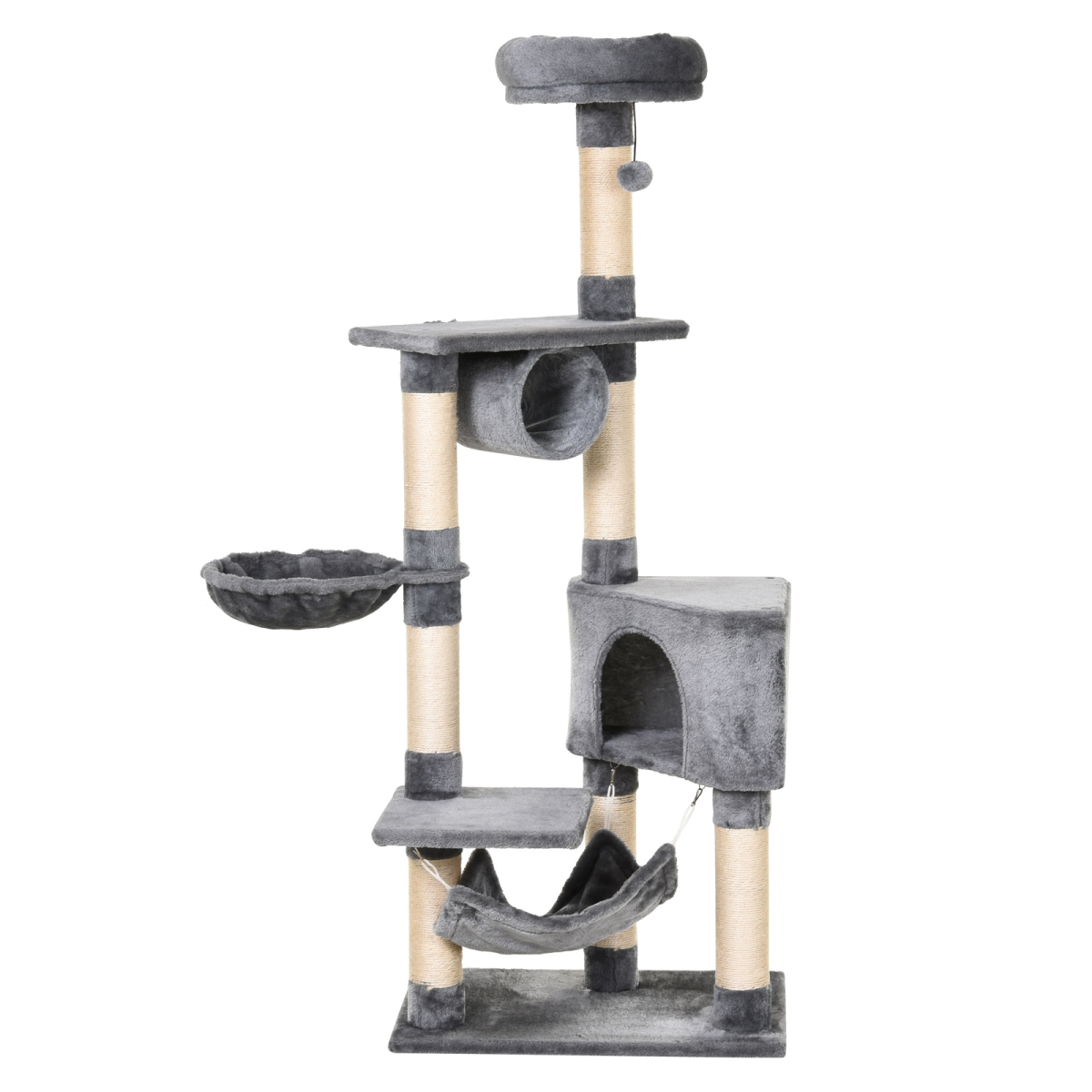 Pawhut 150cm Cat Tree with Condo, Side Bed and Sisal Scratching Posts – Multi-Platform Kitten Activity Tower