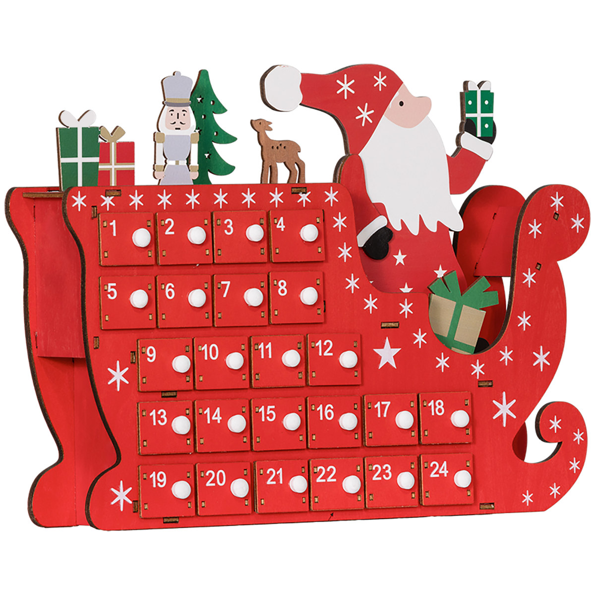 HOMCOM Advent Calendar with 24 Fillable Drawers – Santa Sleigh Christmas Countdown Calendar, Red