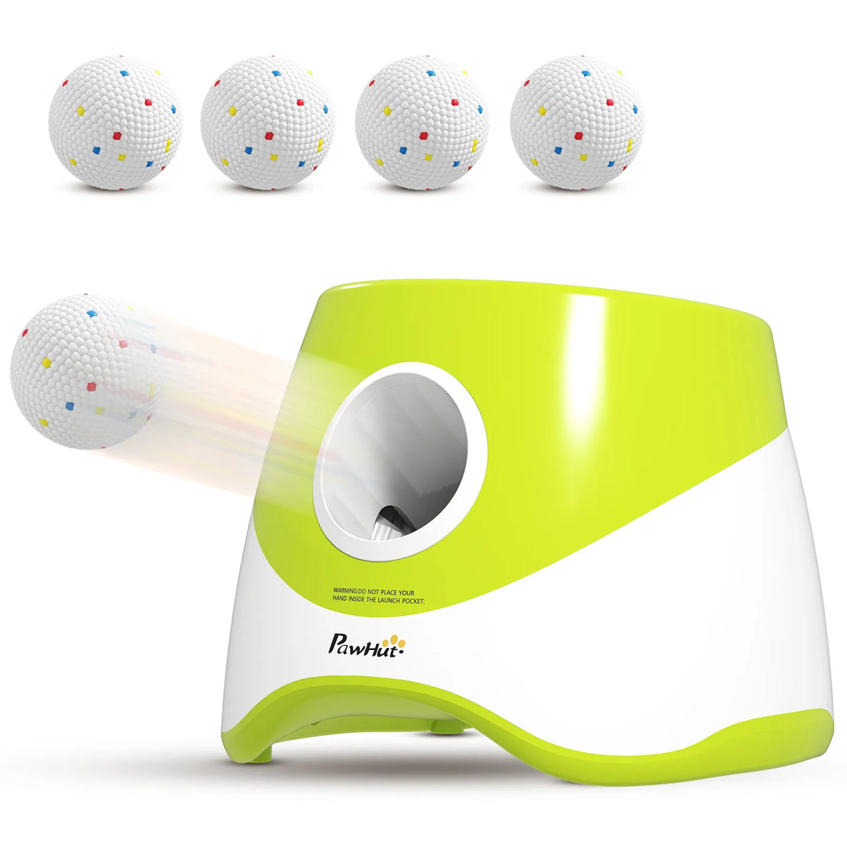 PawHut Automatic Dog Ball Launcher with 5 ETPU Balls, 3 Distance Settings – Indoor and Outdoor Fetch, Green
