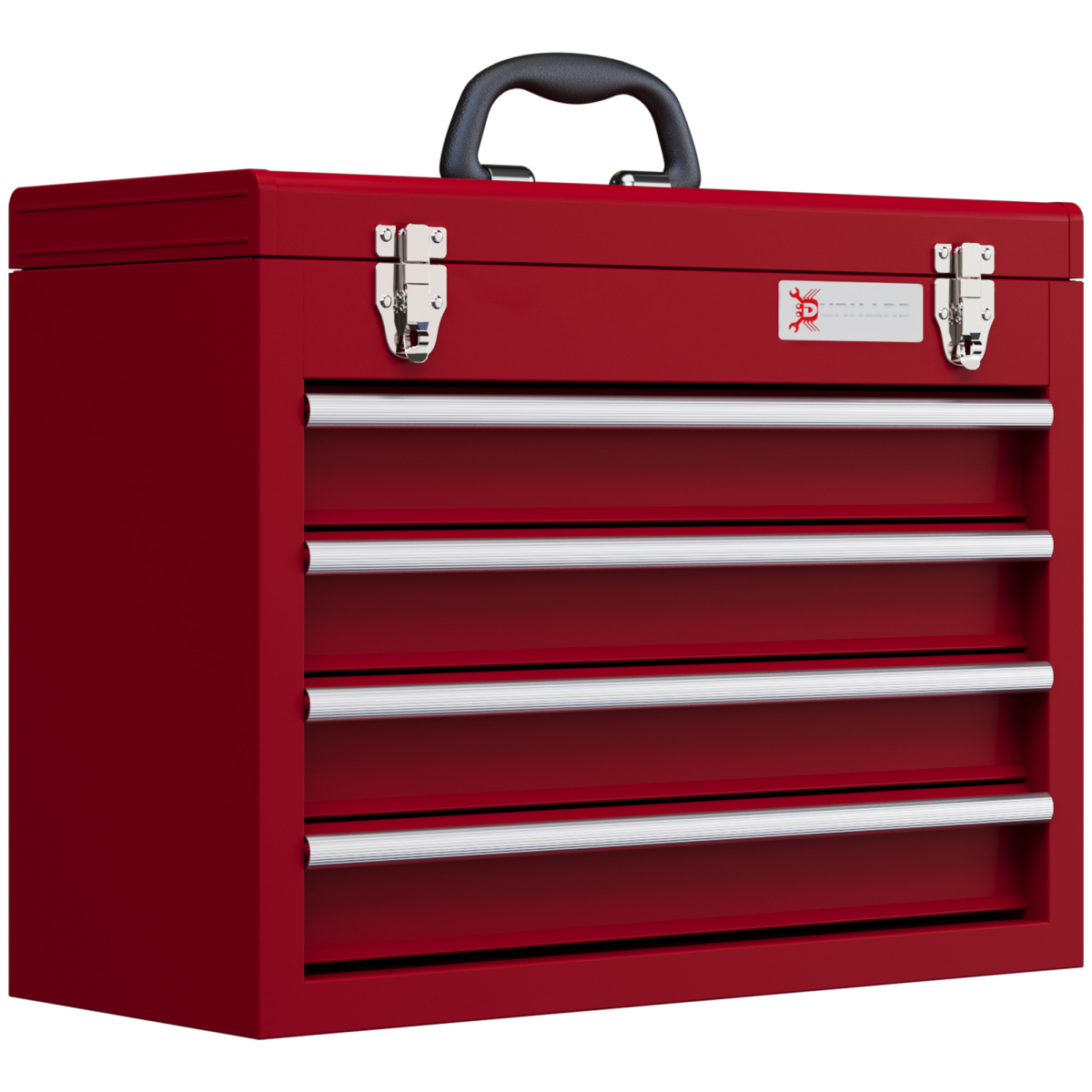 DURHAND Lockable 4-Drawer Steel Tool Chest with Ball Bearing Slides and Top Compartment, Red