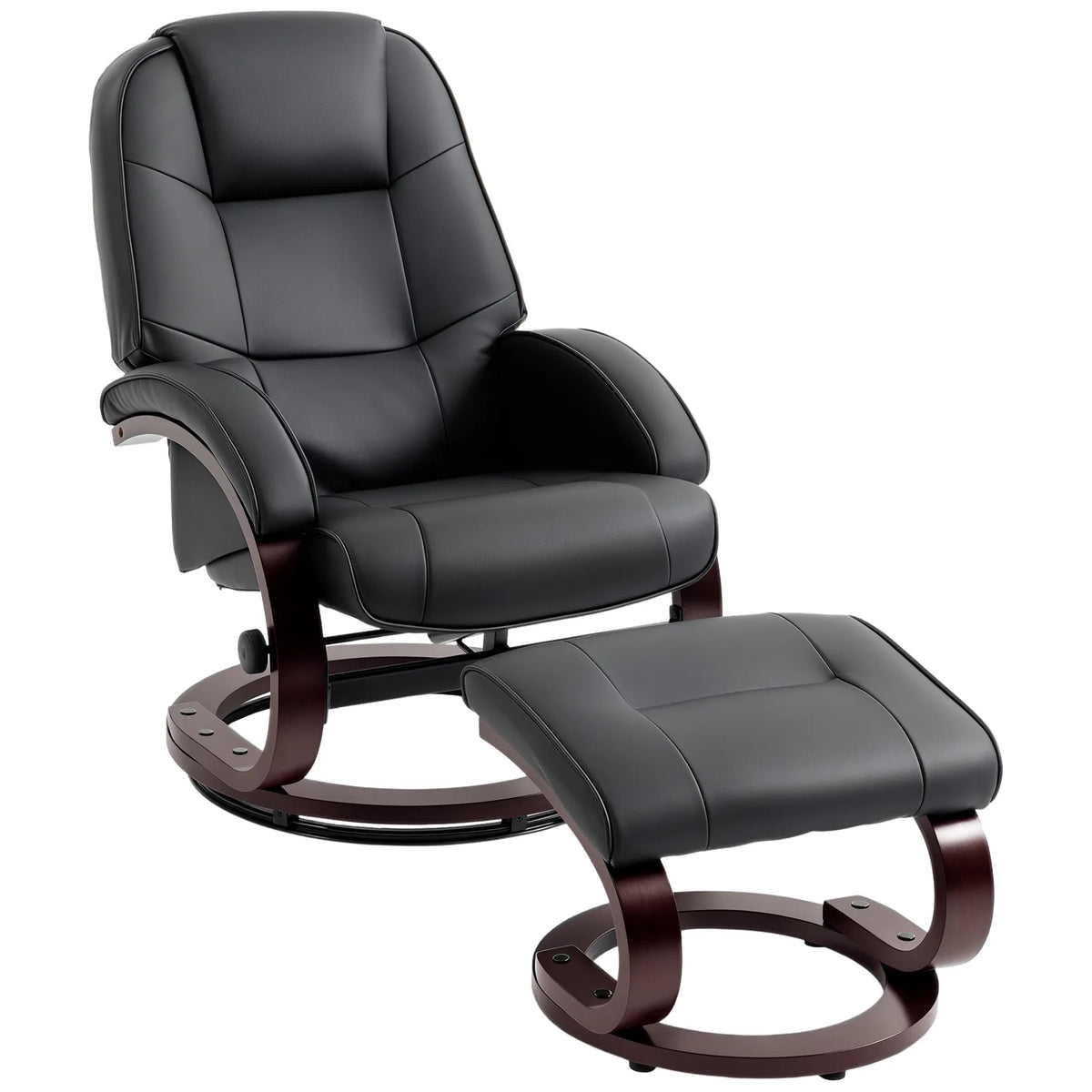 HOMCOM Swivel Recliner Chair with Footstool – PU Leather Armchair with Adjustable Back and Wood Frame, Black