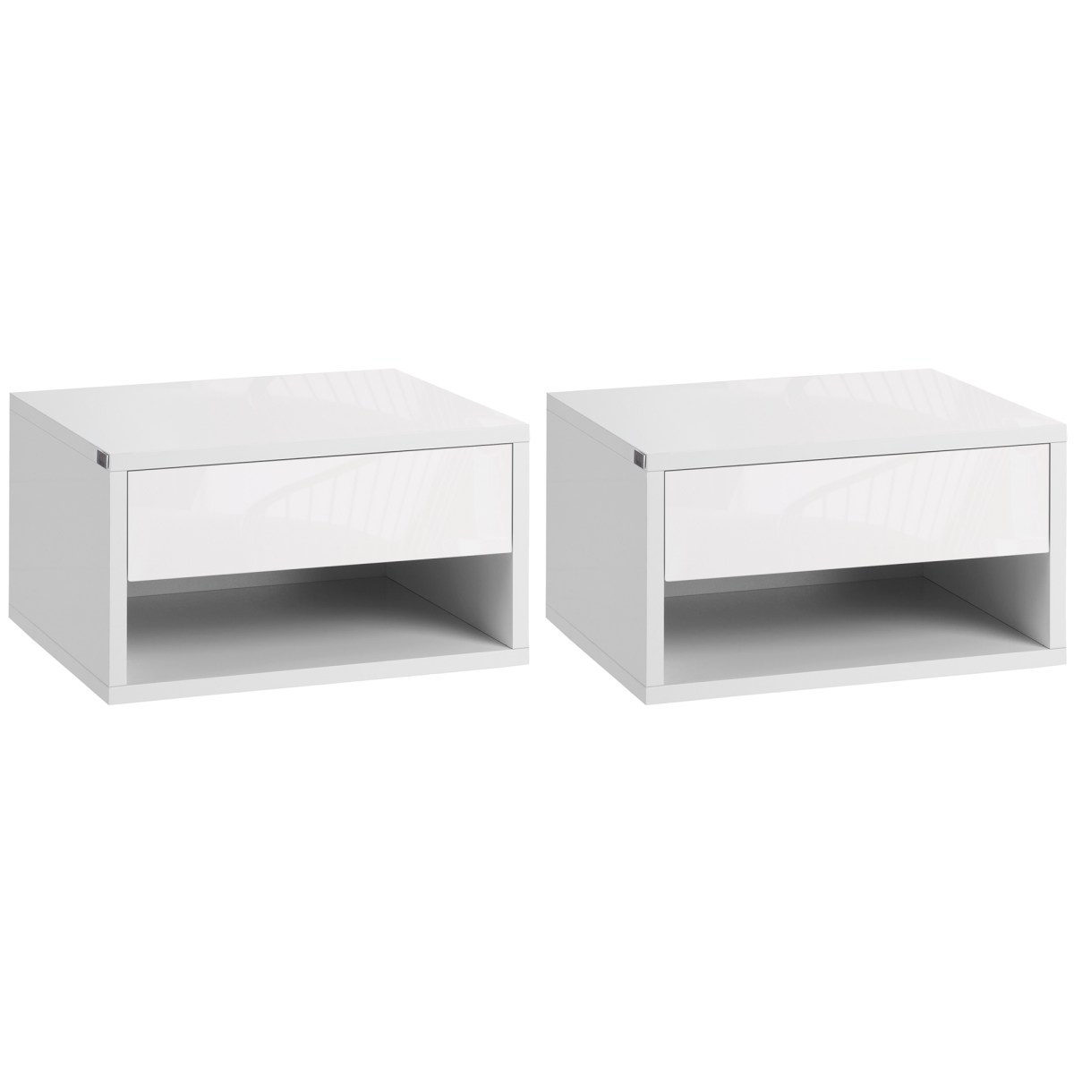 HOMCOM Floating Bedside Tables Set of 2 with Drawers & Shelves – Wall-Mounted Nightstands, White