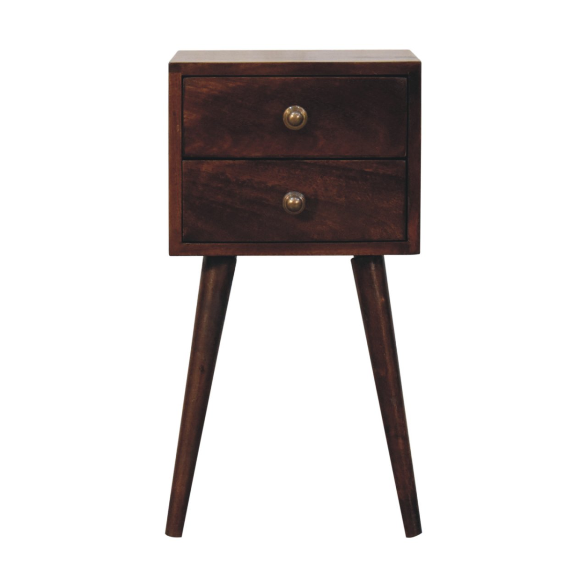 Artisan Furniture Solid Wood Mini Bedside Table with 2 Drawers – California Walnut Finish, Dark Brown