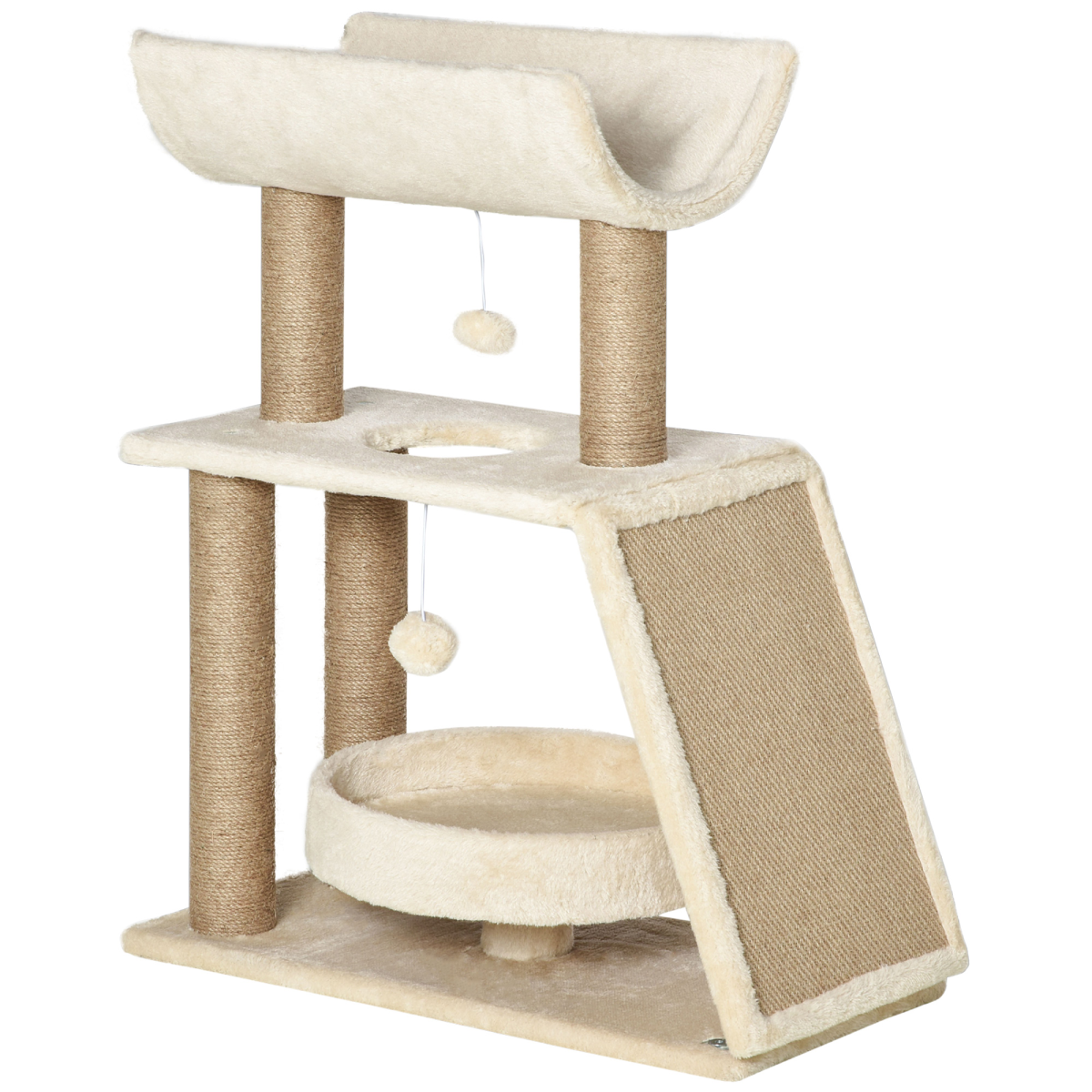 PawHut Cat Tree Kitten Tower with Scratching Post, Jute Pad, Plush Bed, U-Shape Perch & Dangling Toy Balls