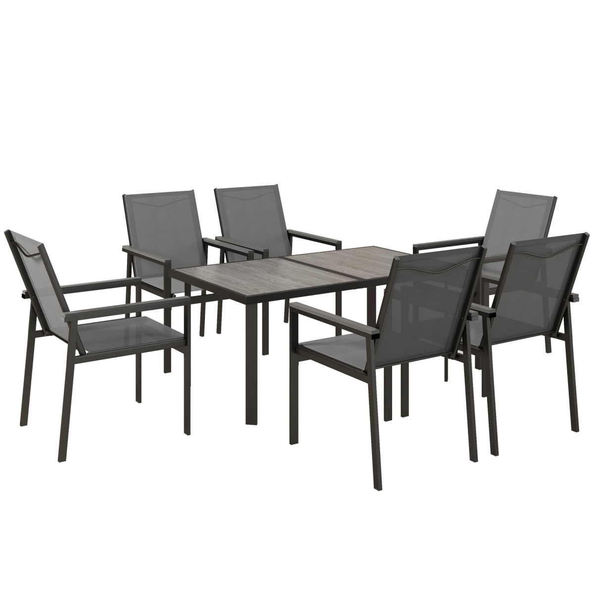 Outsunny 7-Piece Garden Dining Set with Tempered Glass Table and 6 Mesh Chairs – Patio Furniture, Grey