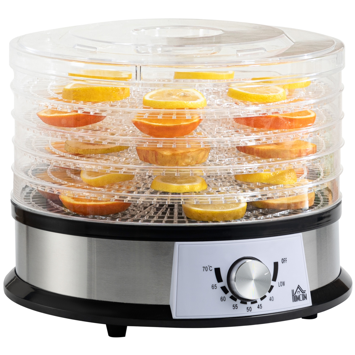 HOMCOM 5-Tier Food Dehydrator with 250W Motor, Adjustable Temperature and Stainless Steel Trays – Silver