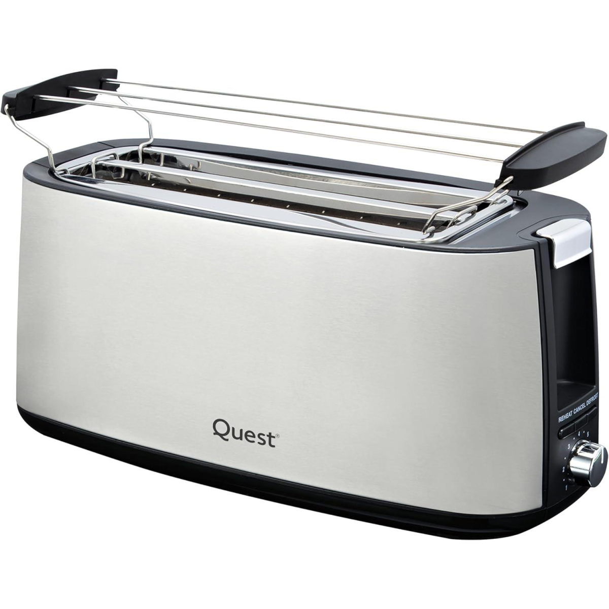Quest 4 Slice Stainless Steel Toaster with Warming Rack – Extra Wide Slots, 7 Browning Levels