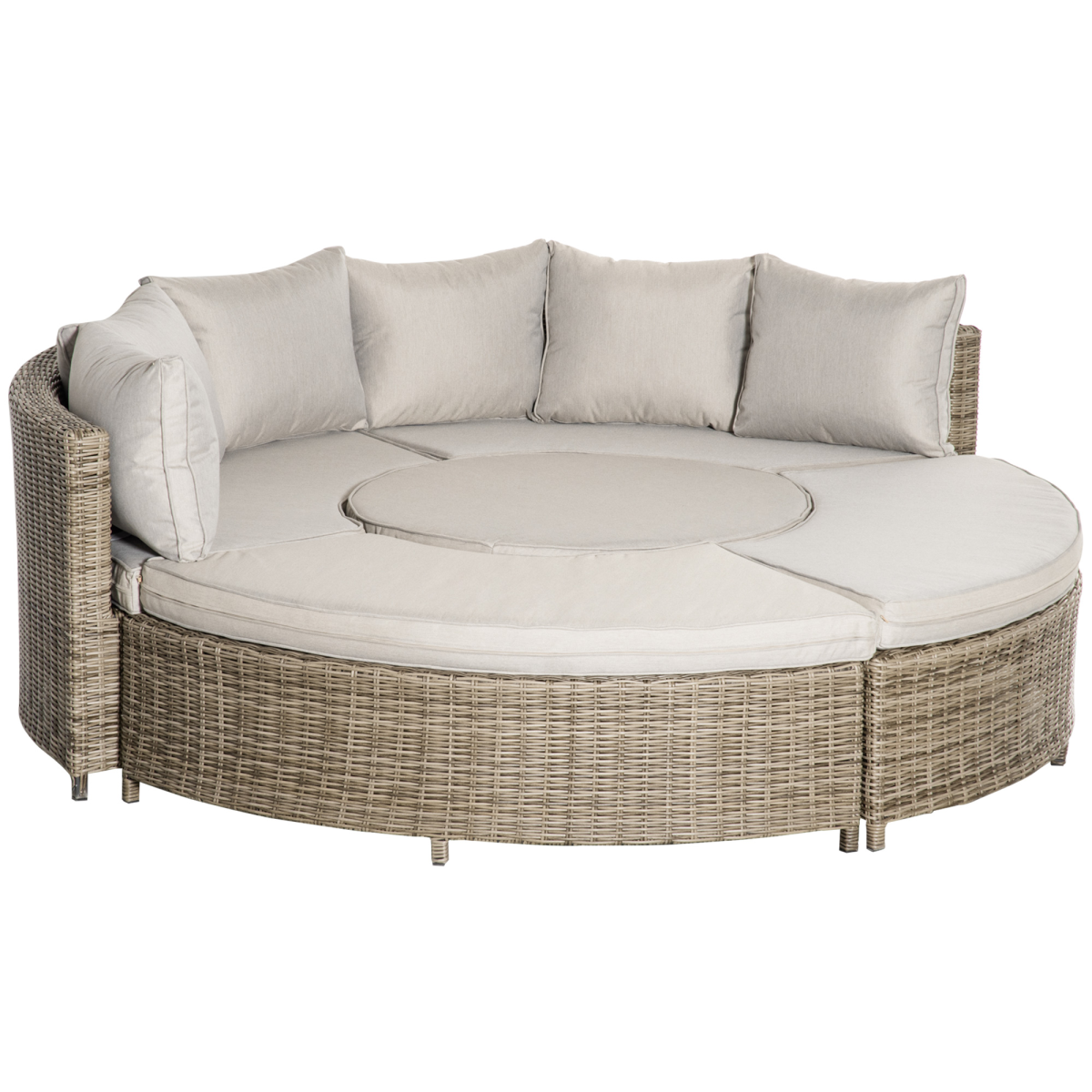 Outsunny 8-Seater PE Rattan Daybed Set with Lift-Up Table, Cushions & Furniture Cover – Outdoor Garden Lounge