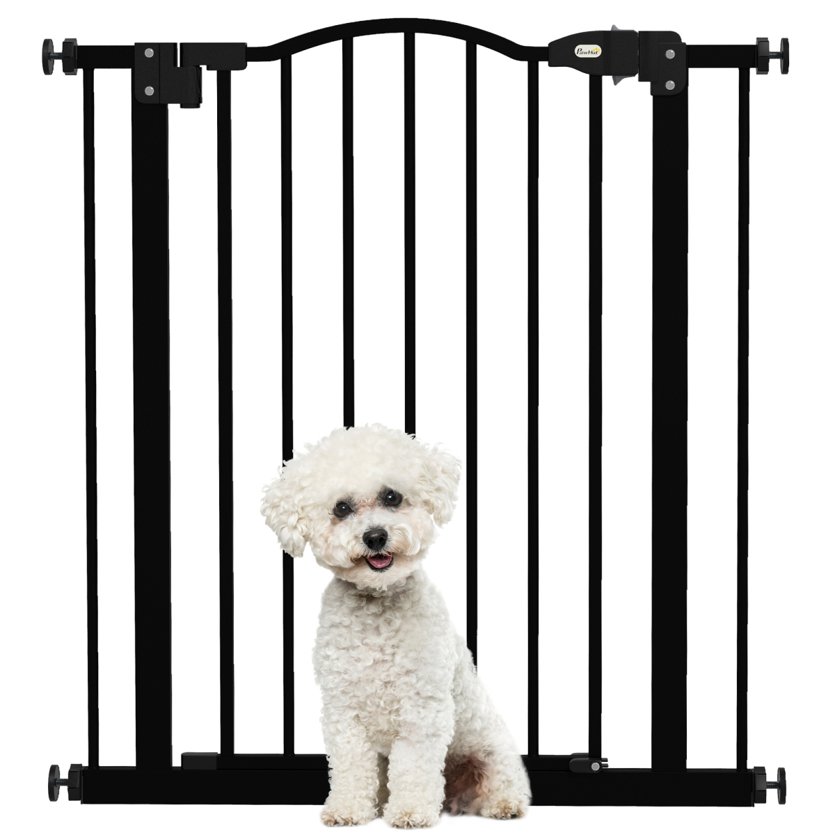 PawHut Adjustable Metal Pet Gate 74-80cm with Auto-Close Door and Double Lock – Safety Barrier, Black
