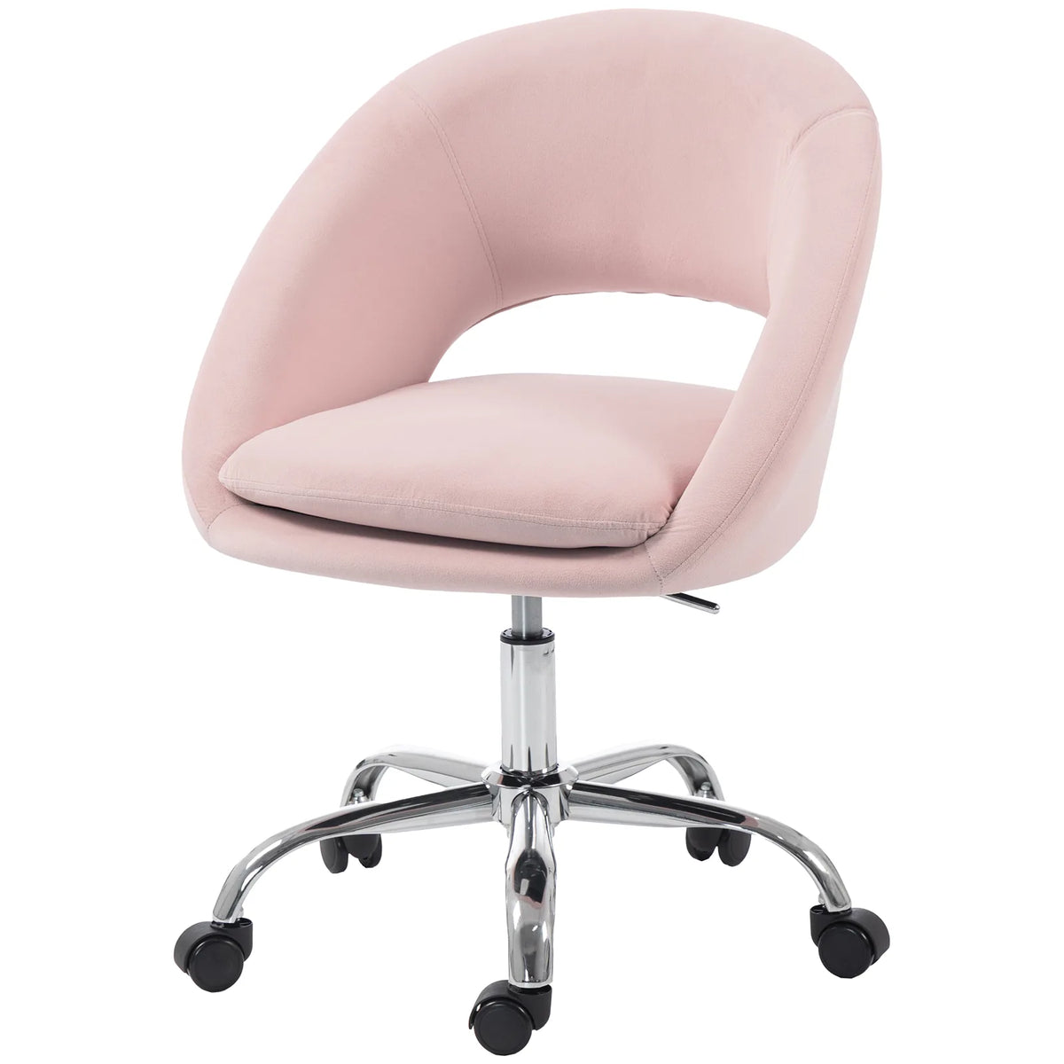 HOMCOM Velvet Desk Chair with Height-Adjustable Seat and Swivel Wheels – Modern Home Study Office Chair, Pink