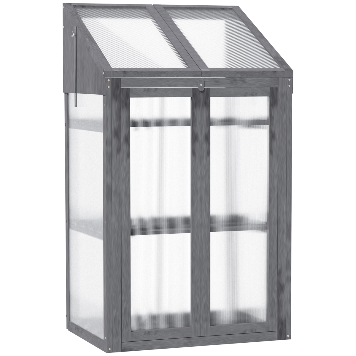 Outsunny Wooden Cold Frame Greenhouse with 3 Slatted Shelves & Double Doors – Grow House, Grey