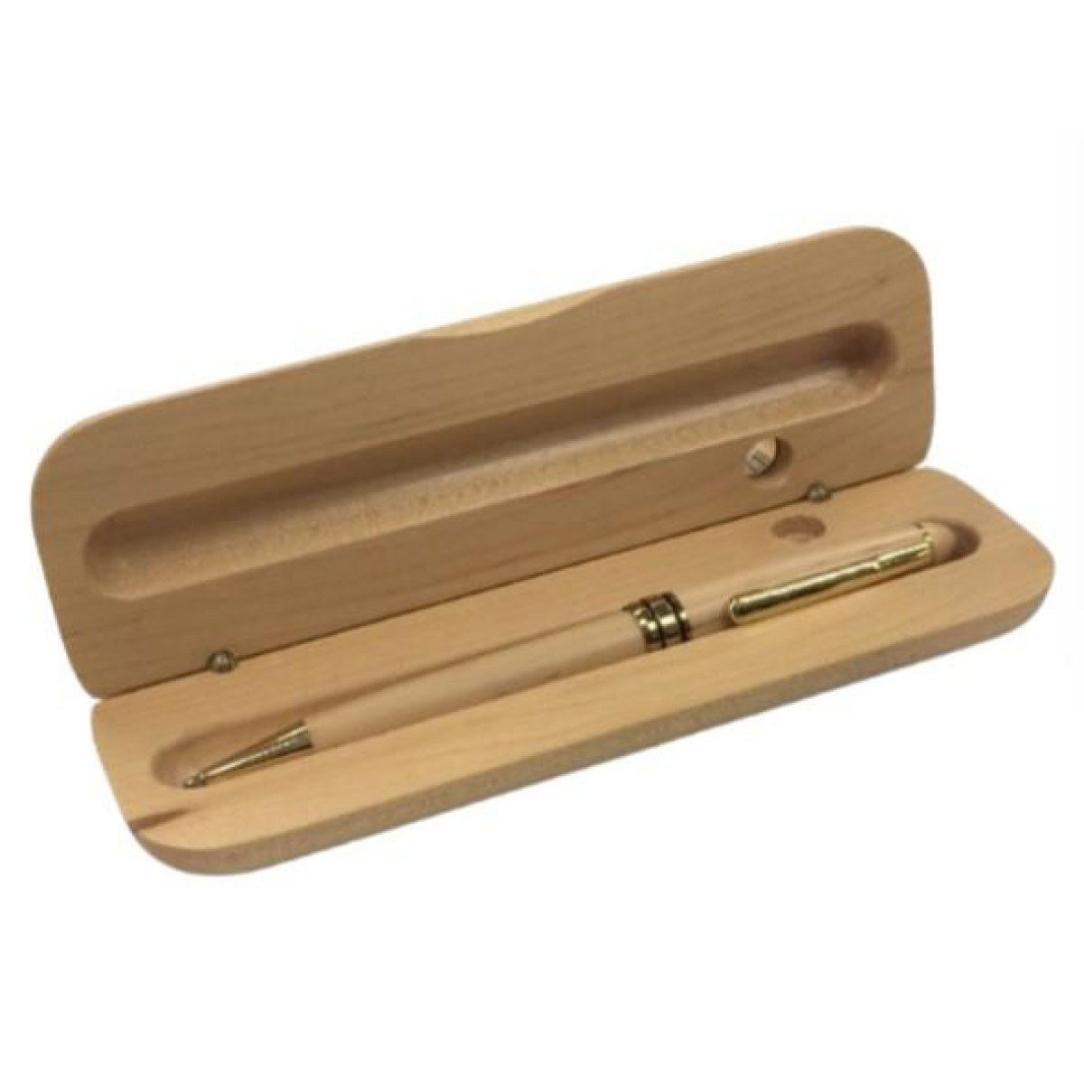 Imperial Handmade Wooden Ball Pen Set with Wooden Gift Box & Pen Stand – Light Brown, Gold Trim