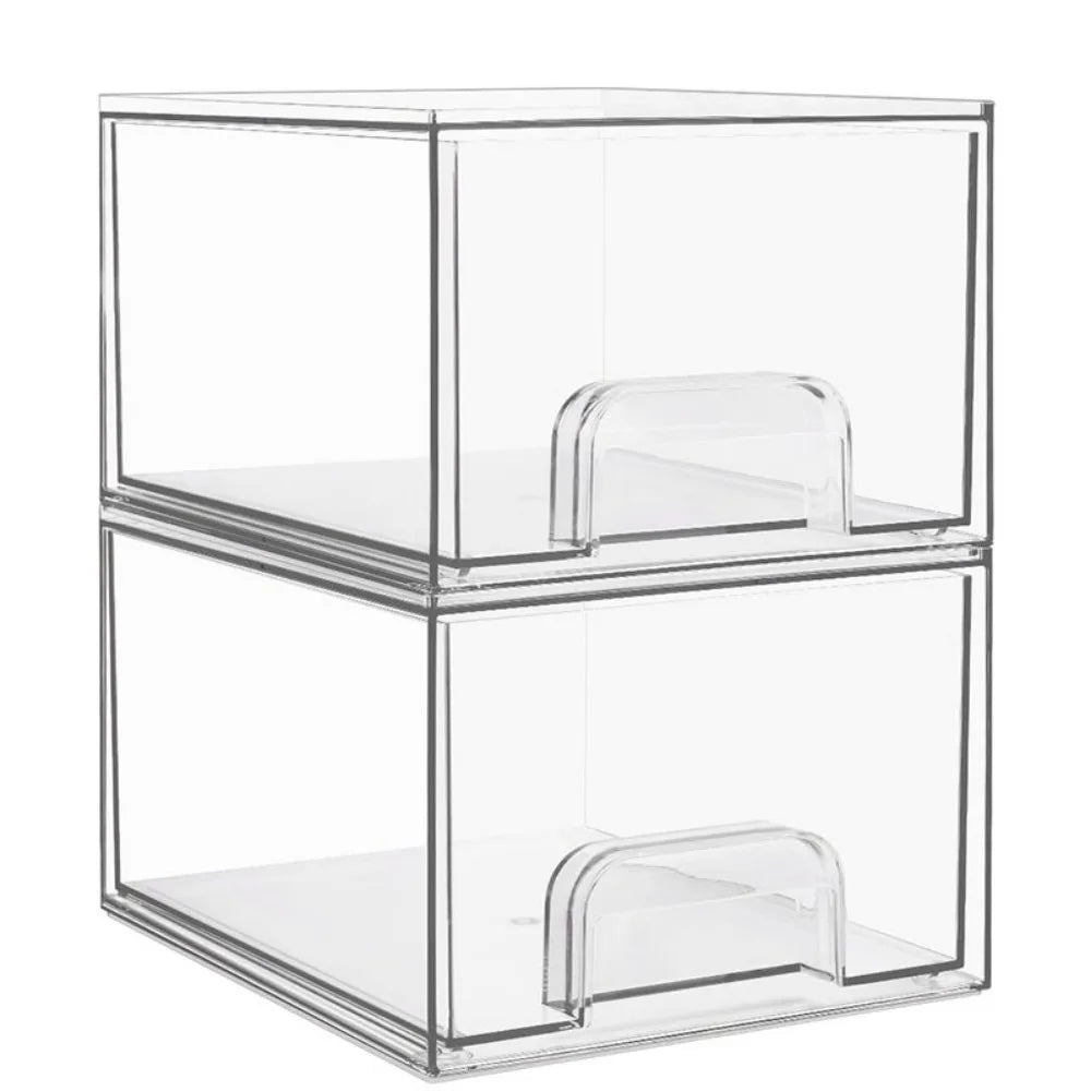 Set of 2 Clear Stackable Acrylic Storage Drawers, 66L Large – Pull-Out Makeup & Bathroom Organiser