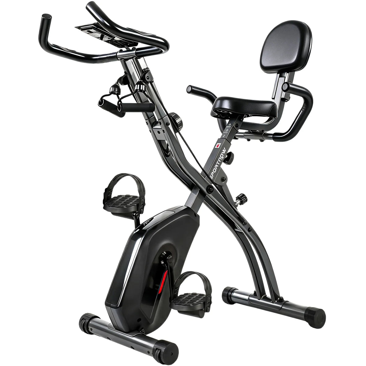 SPORTNOW 4-in-1 Folding Exercise Bike with Resistance Bands, 8-Level Magnetic Resistance & Bluetooth App, Black