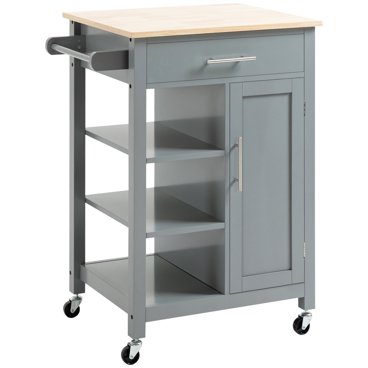 HOMCOM Kitchen Trolley with Open Shelf, Storage Drawer & Lockable Wheels – Utility Cart on Wheels, Grey