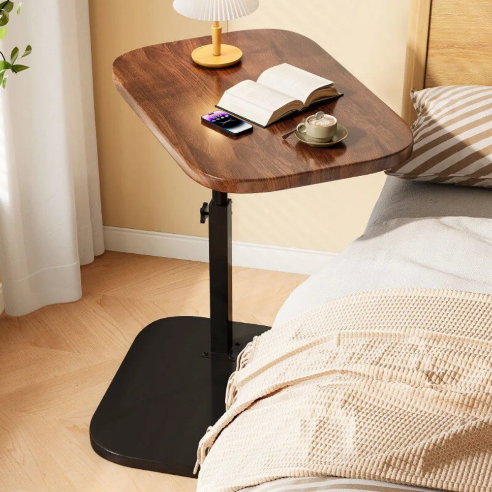 Adjustable C-Shaped Sofa Side Table with 360° Tabletop, 45–80cm Height – Laptop End Table, Walnut
