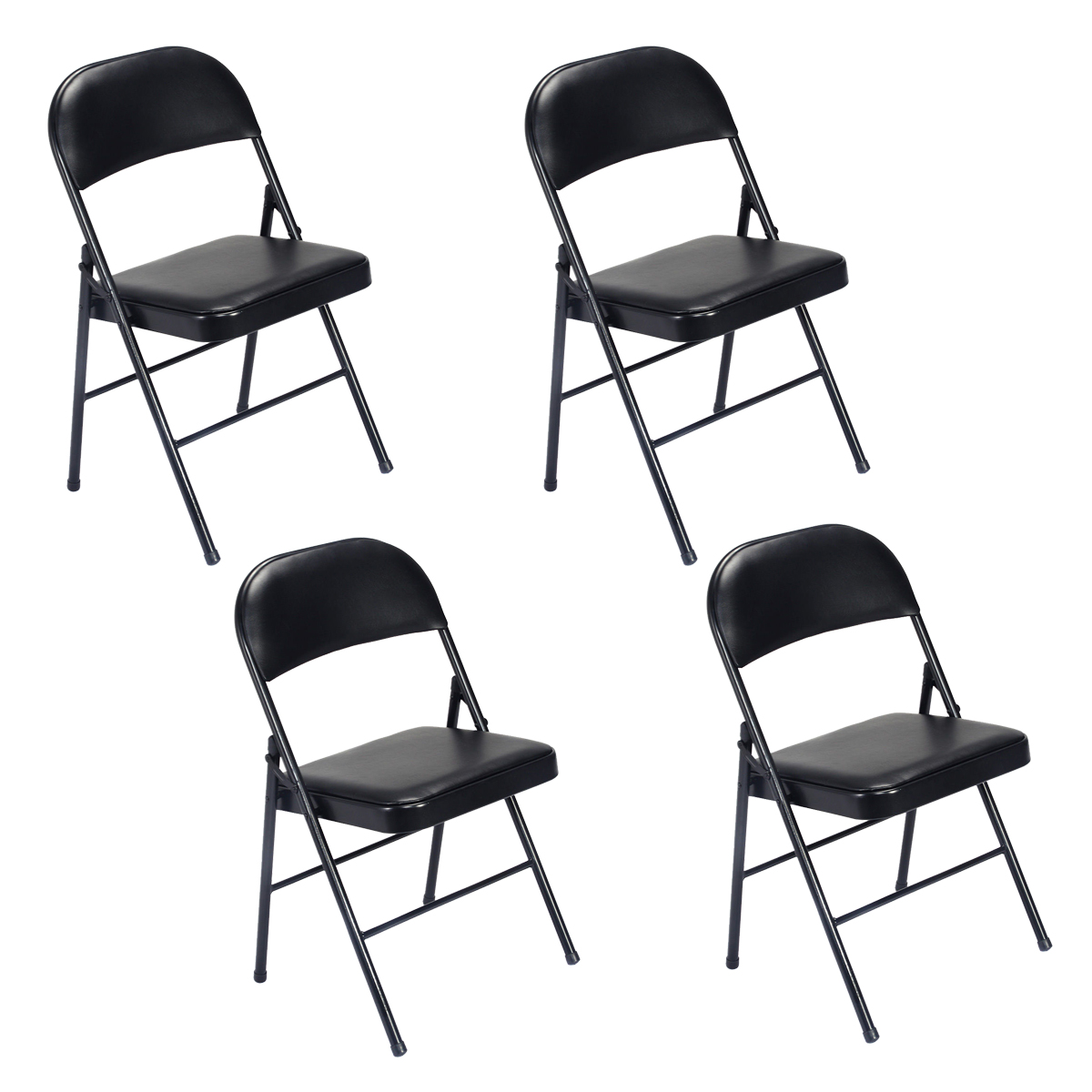 Set of 4 Foldable Steel & PVC Chairs with Padded Seat and Backrest – 150kg Capacity, Black