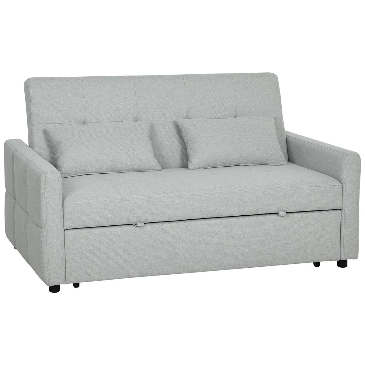 HOMCOM Three-Way Two-Seater Sofa Bed with Click-Clack Reclining Back – Linen-Look Loveseat, Light Grey