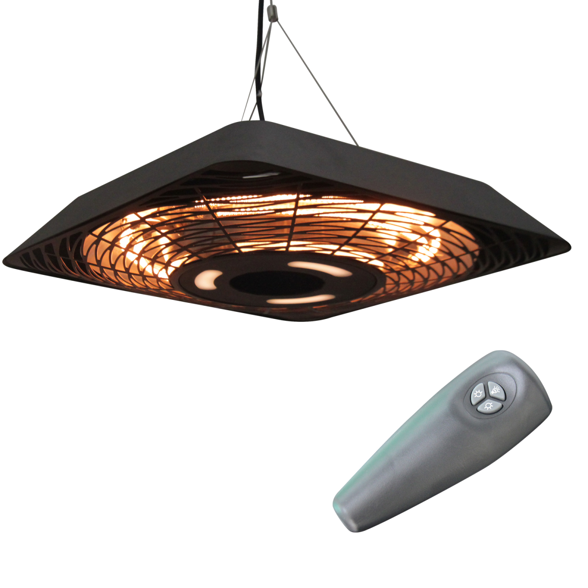 Outsunny 2000W Electric Hanging Patio Heater with Remote, 3 Heat Settings & LED Light – Gazebo Halogen Heater, Black