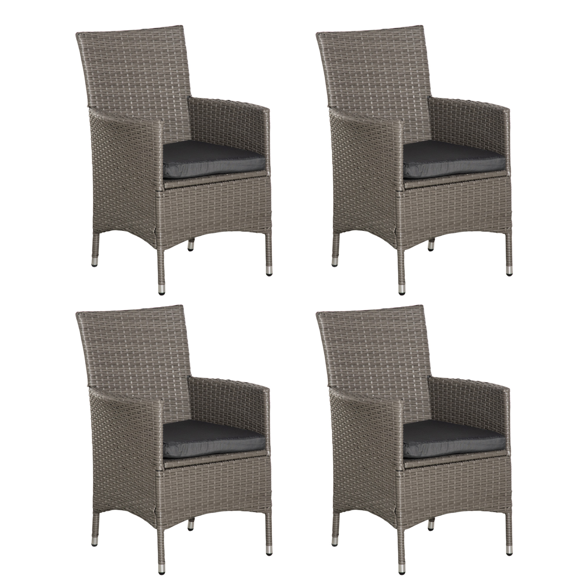 Outsunny Set of 4 Grey PE Rattan Outdoor Armchairs with 5cm Cushions – Garden Dining Seating