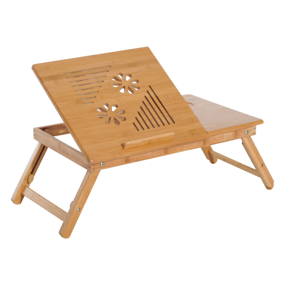 HOMCOM Portable Bamboo Laptop Desk with Adjustable Height, Tablet Holder, Drawer & Cup Slot – Bed Tray