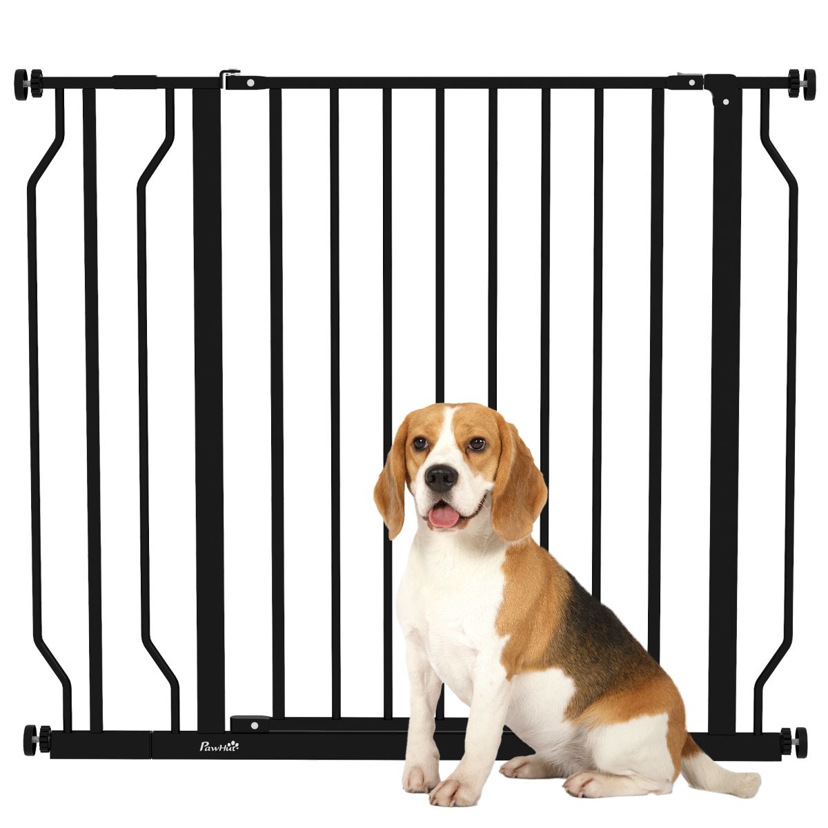 PawHut Wide Pressure-Fit Dog Gate with Door, 75–95cm Adjustable – Stair and Doorway Pet Barrier, Black