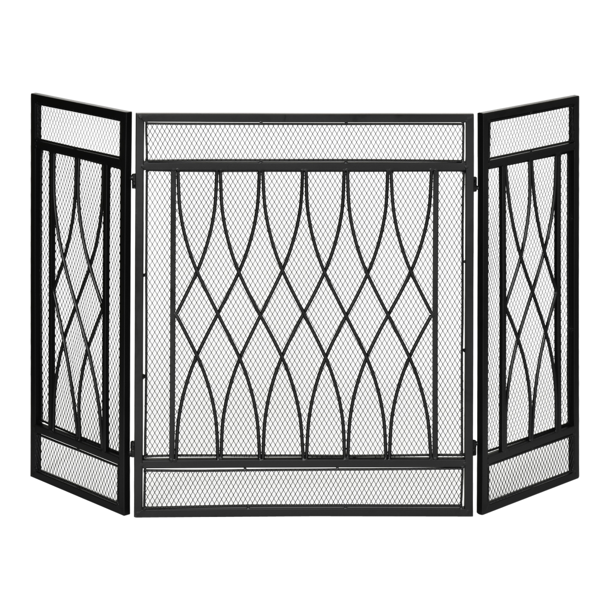 Black 3-panel folding fireplace screen