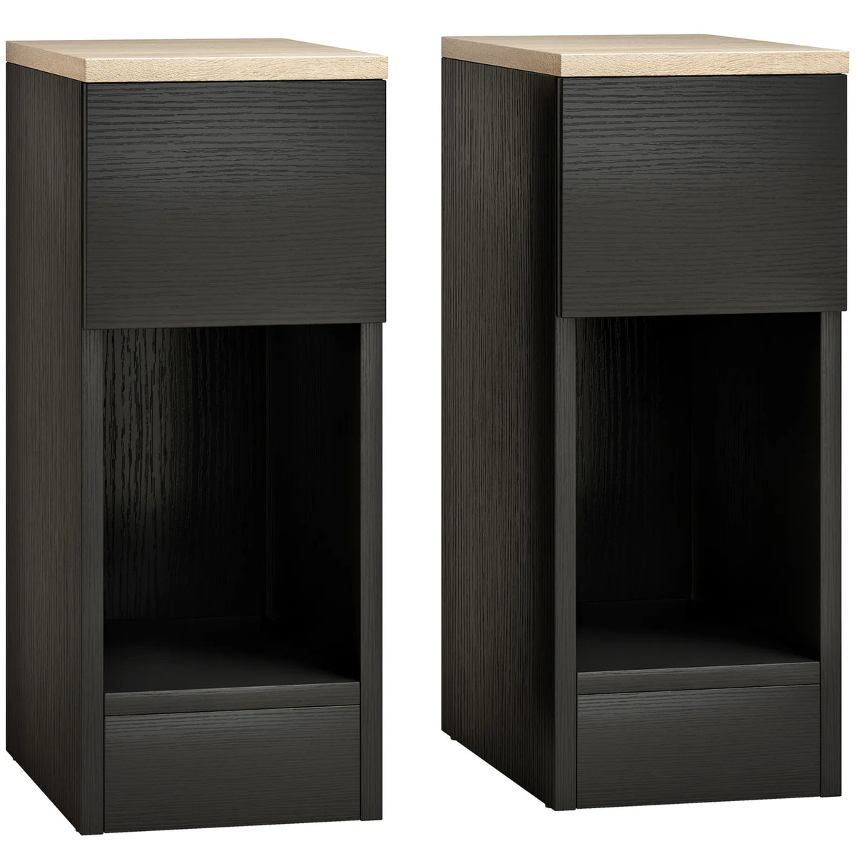 HOMCOM Set of 2 Modern Bedside Tables with Shelf & Drawer – Slim Storage Side Tables, Black