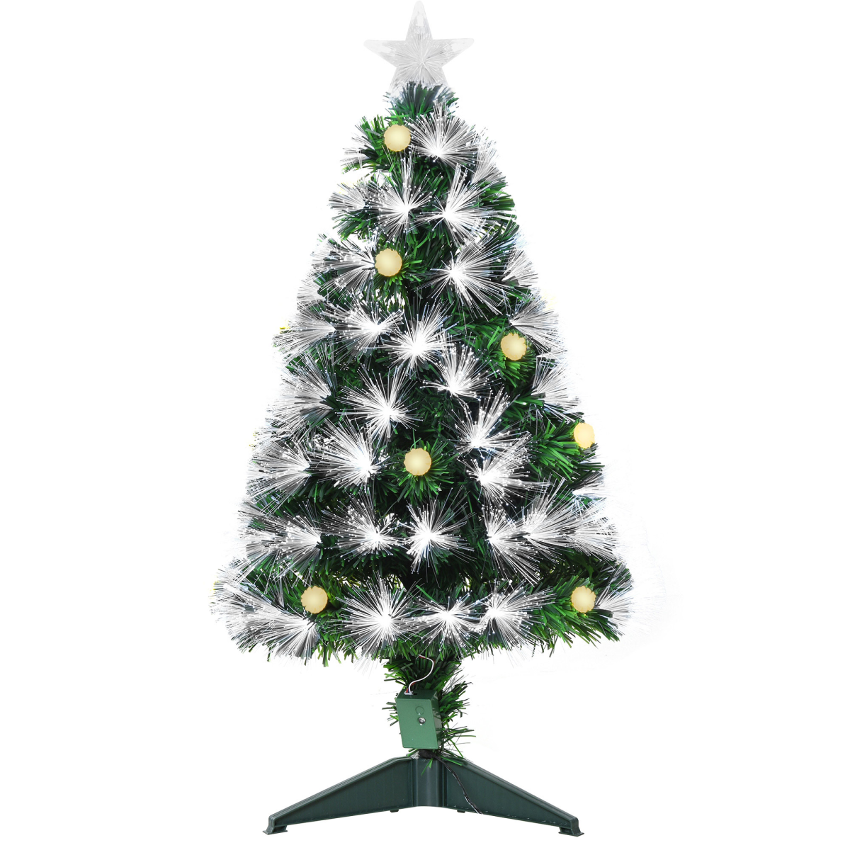 HOMCOM 3ft White Light Christmas Tree with 90 LEDs, Star Topper and Tri-Base – Pre-Lit Home Decoration