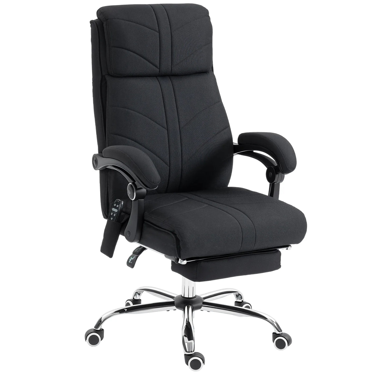 Vinsetto High Back Massage Office Chair with Heat, Footrest & 135° Recline – Faux Linen, Black