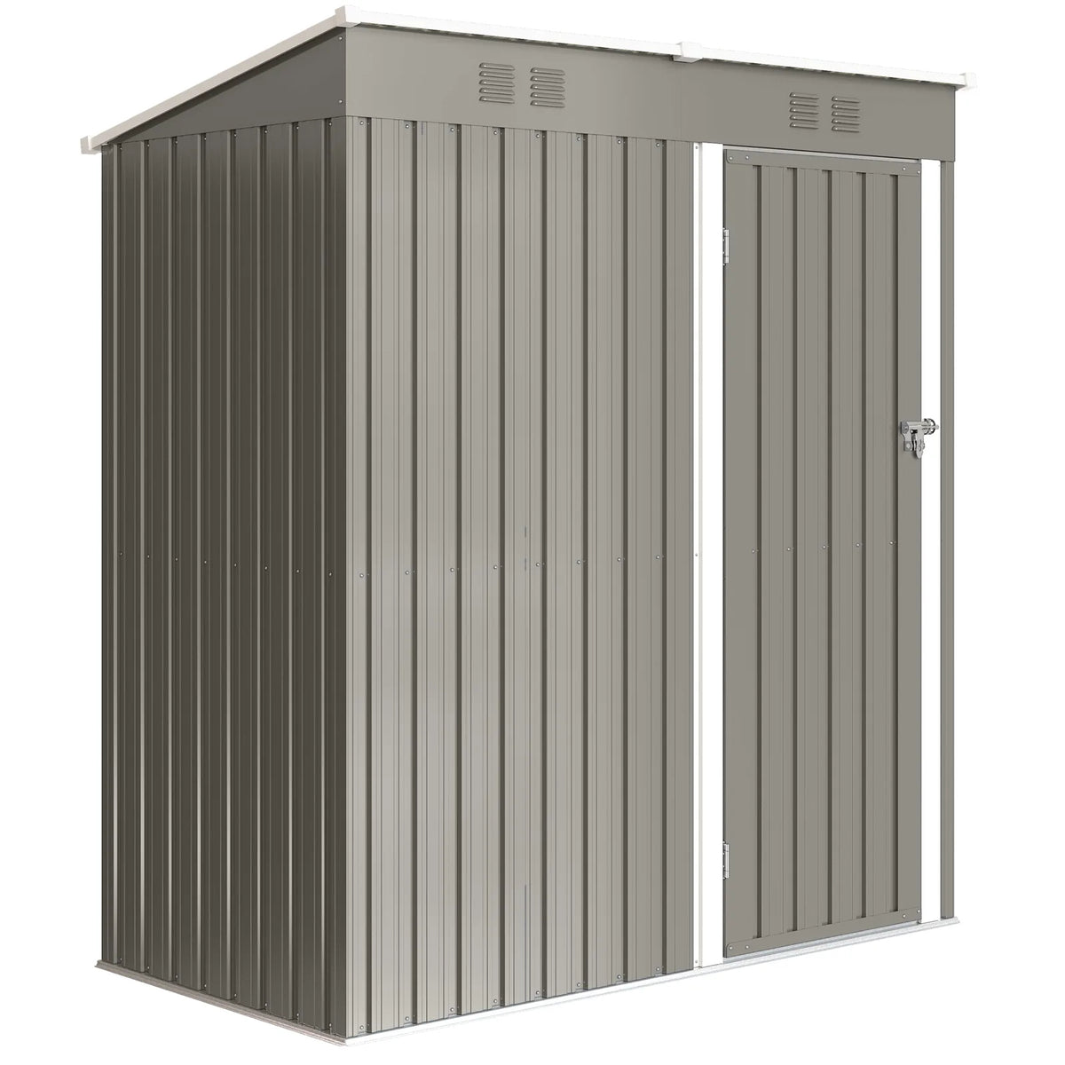 Outsunny 5 x 3ft Lean-To Metal Garden Shed with Lockable Door and Vents – Galvanised Steel, Light Grey