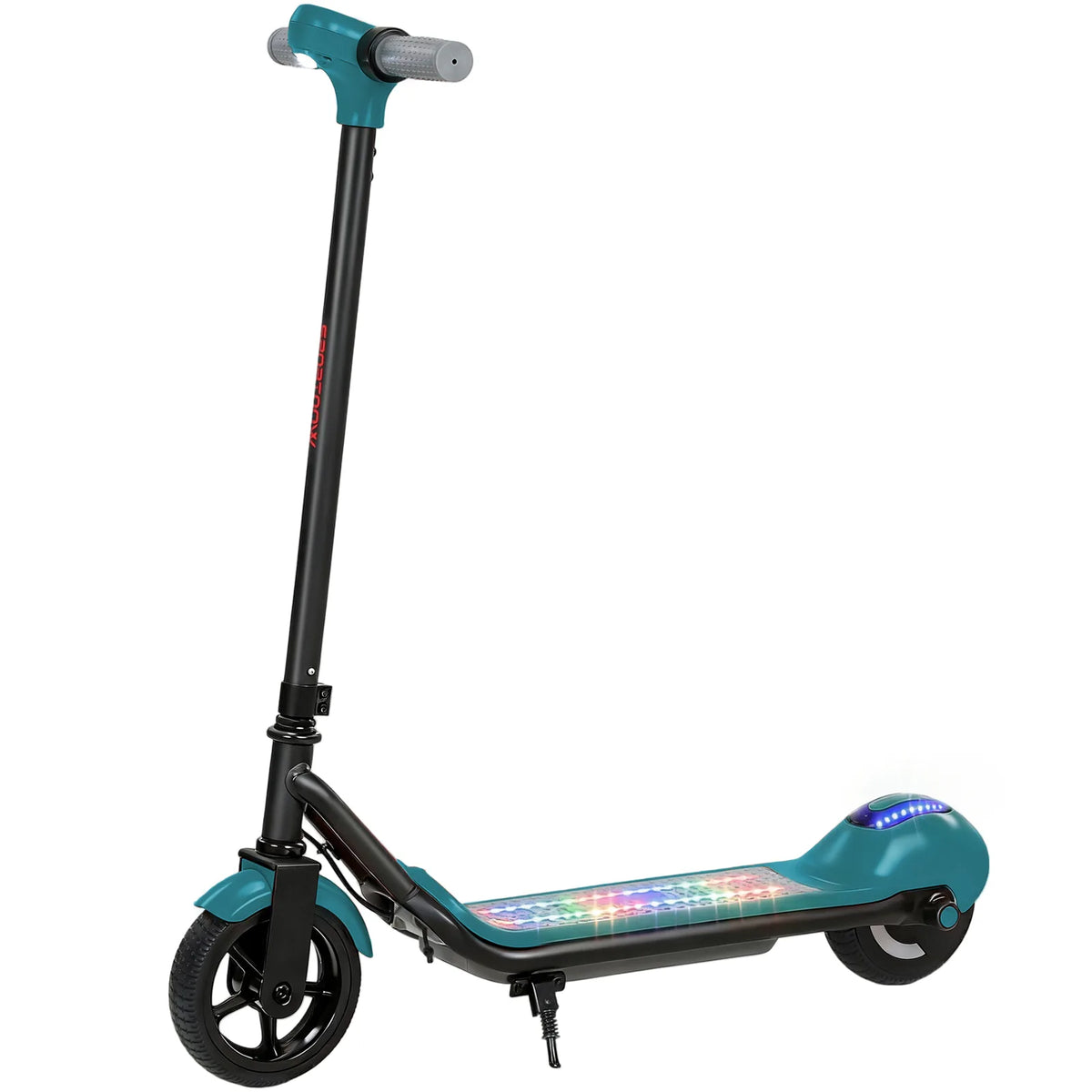SPORTNOW Electric Scooter for Kids with LED Display, RGB Lights and Handbrake – Kick-to-Start, Green