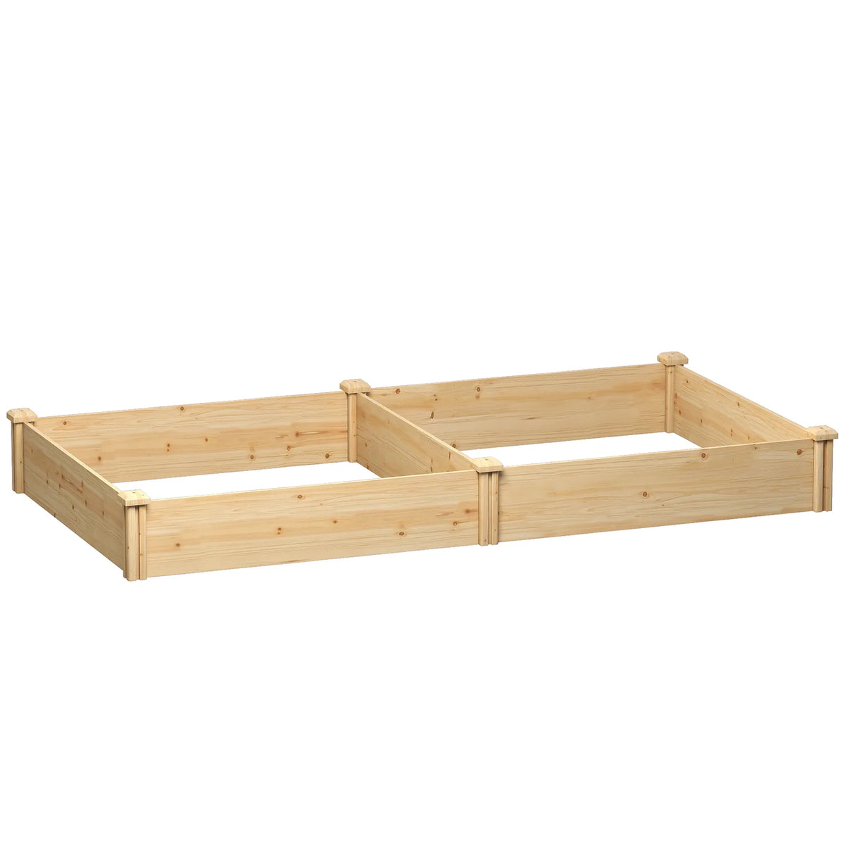 Outsunny Wooden Raised Garden Bed with Divider and Open Bottom – Planter Box for Flowers, Herbs and Vegetables