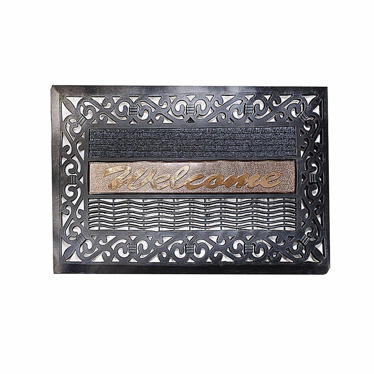 Rectangular Welcome Doormat with Gold Metal Design – Entrance Mat, Assorted Colours