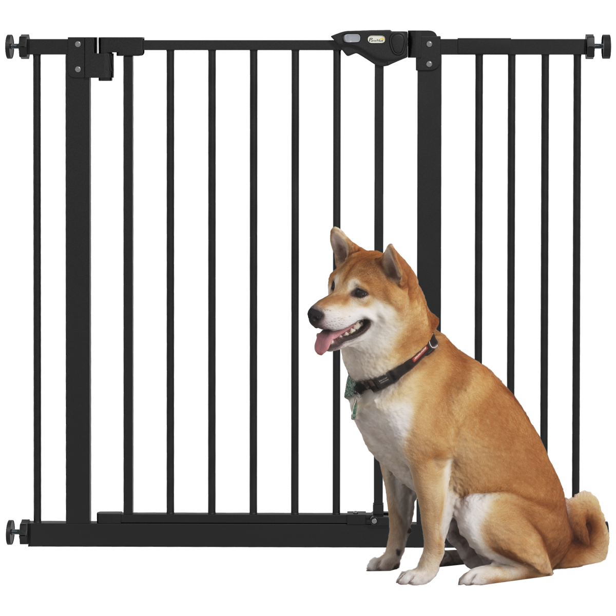 PawHut Adjustable Metal Pet Safety Gate with Extension & Auto-Close Door – Doorway & Stair Barrier, Black